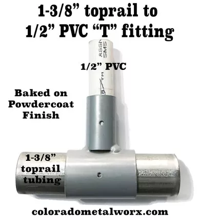 t-fitting-1-3-8-toprail-to-1-2-pvc "T" fitting for 1-3/8" toprail to 1/2" PVC